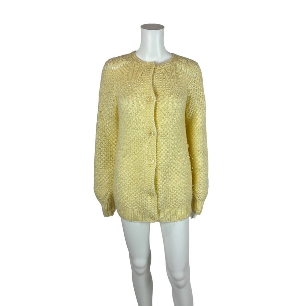 Vintage Cream Cardigan Women's Medium Handmade Fuzzy Sweater